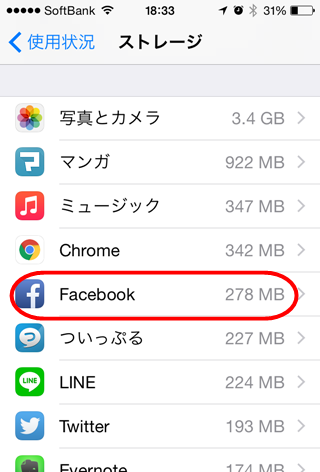 facebookデータ容量